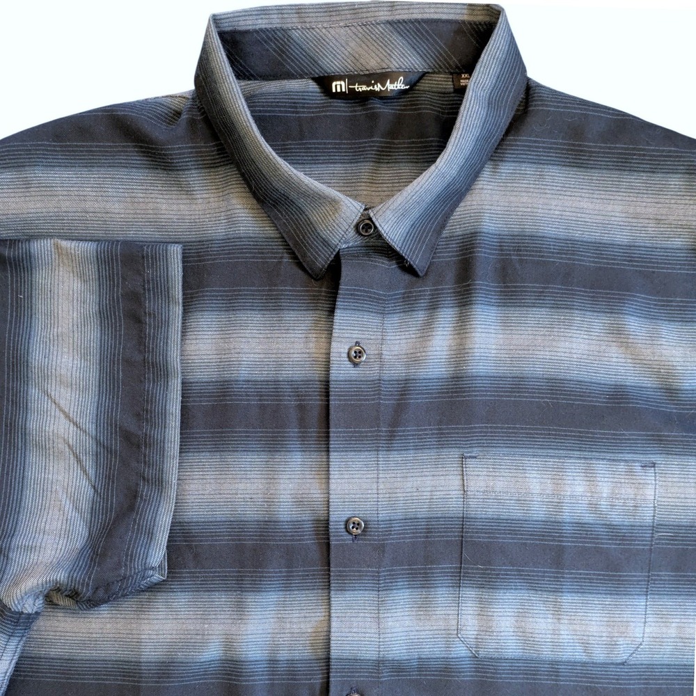 TravisMathew Mens XXL‎ Blue Gray Ombre Stripe Short Sleeve Button Down Shirt